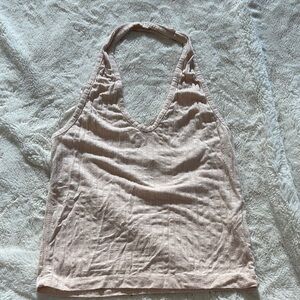 Urban Heritage Ribbed Halter Tank Top | Soft Neutral Y2K Basic